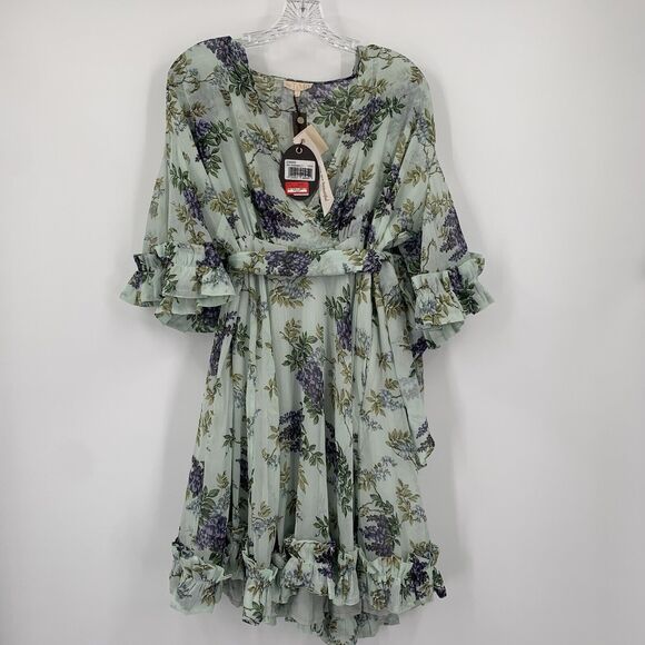 byTiMo Dress Women's Large Mini Bohemian Floral Ruffle Trim Belt Wrap NEW - Picture 2 of 16